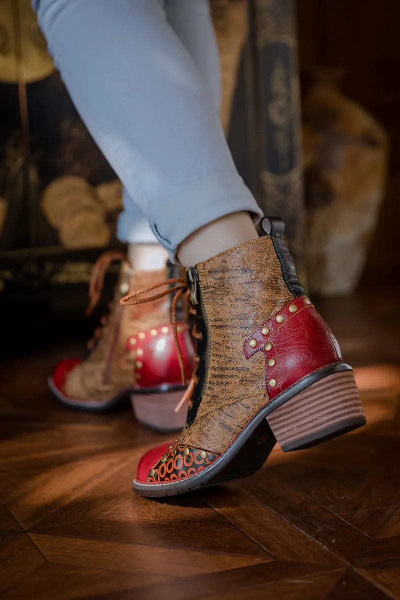 SOFFIA | STUDDED LACE UP LEATHER ANKLE BOOT