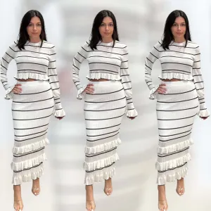Striped Ruffle Crop Top and Skirt Set