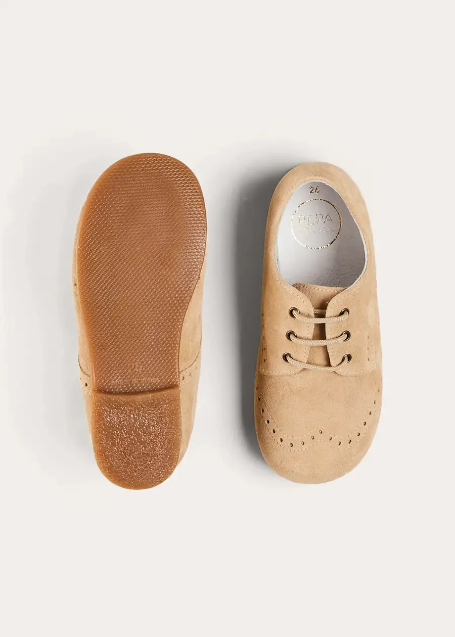 Suede Lace-Up Shoes in Beige (24-35EU)