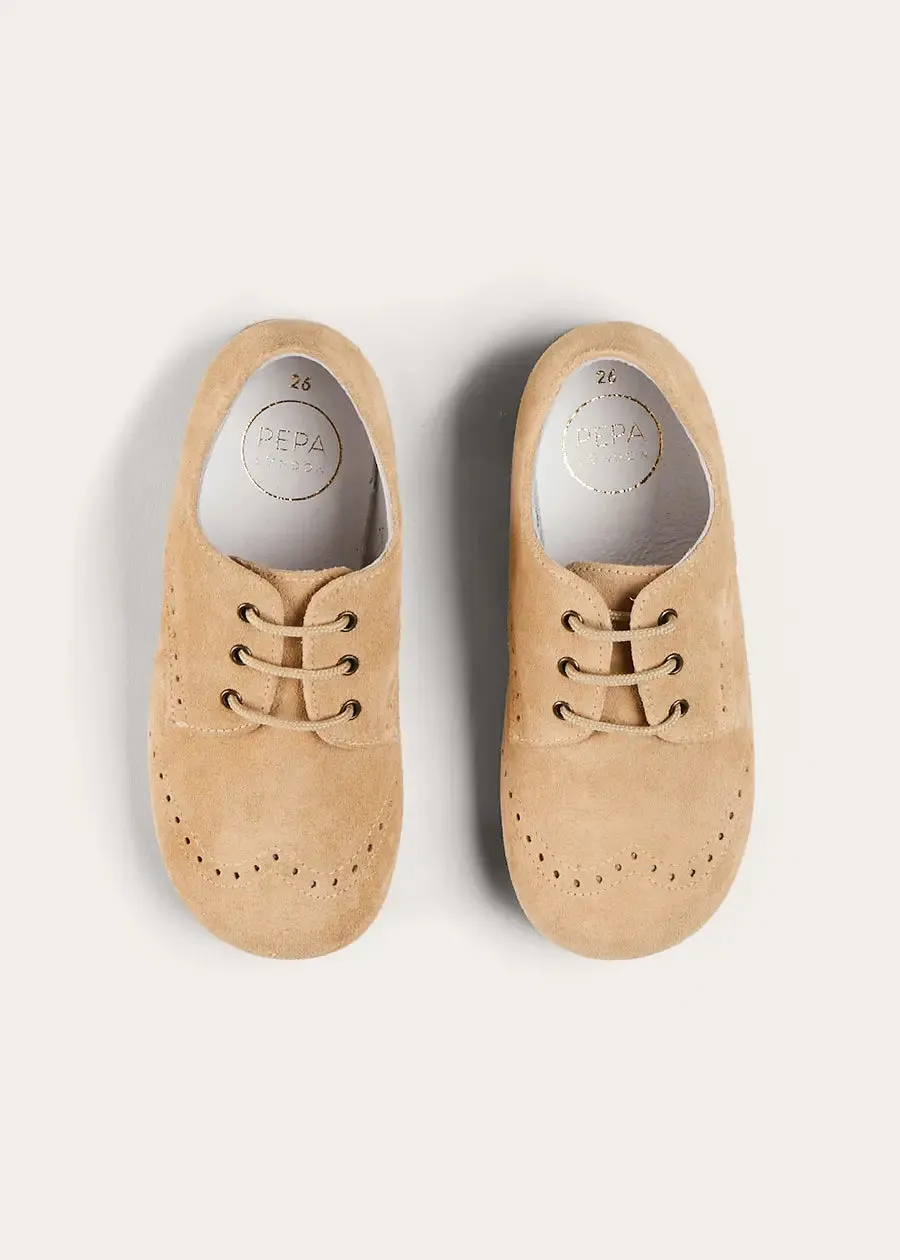 Suede Lace-Up Shoes in Beige (24-35EU)