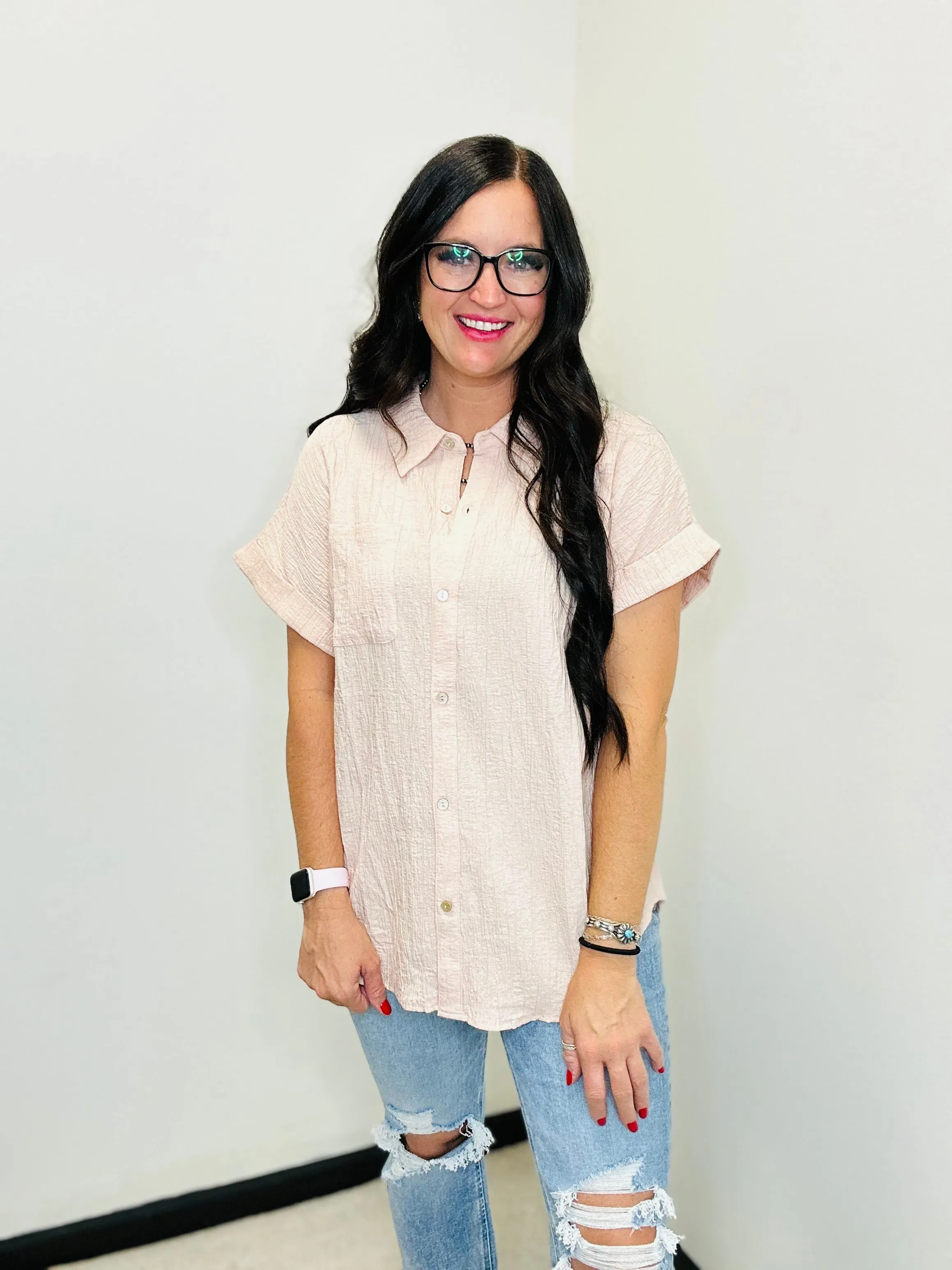 Sydney Blush Short Sleeve Blouse