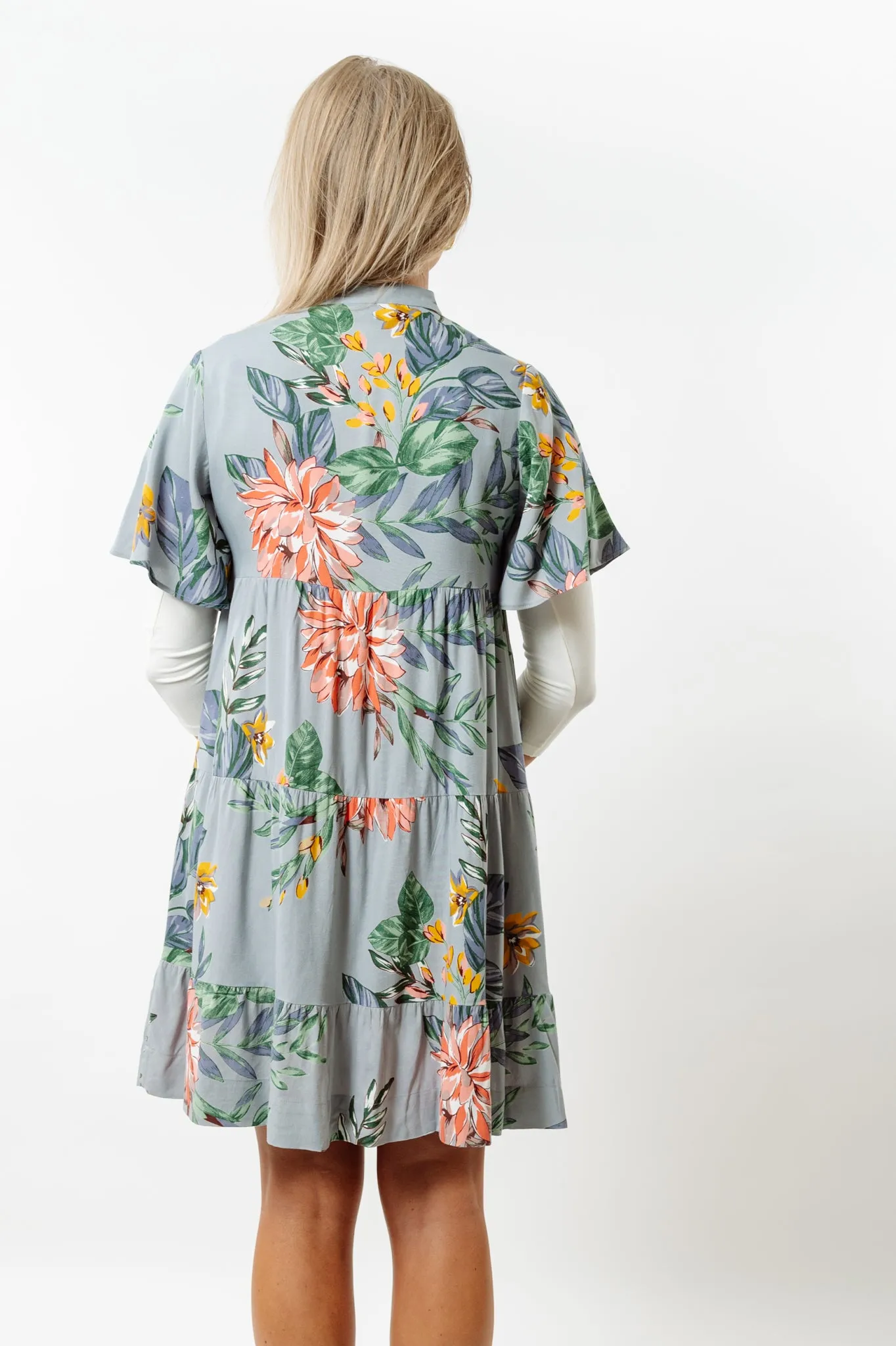 The Pamela Grey Floral Side Pocket Dress