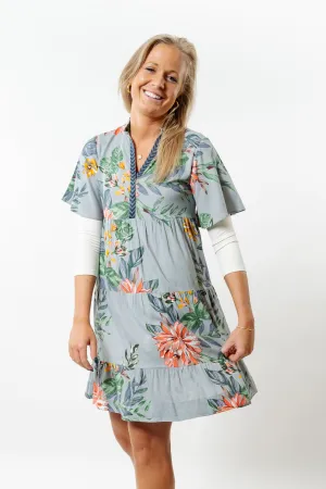 The Pamela Grey Floral Side Pocket Dress