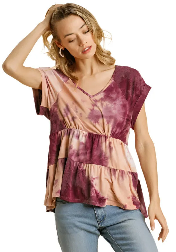 Tie Dye Babydoll Top, Plum