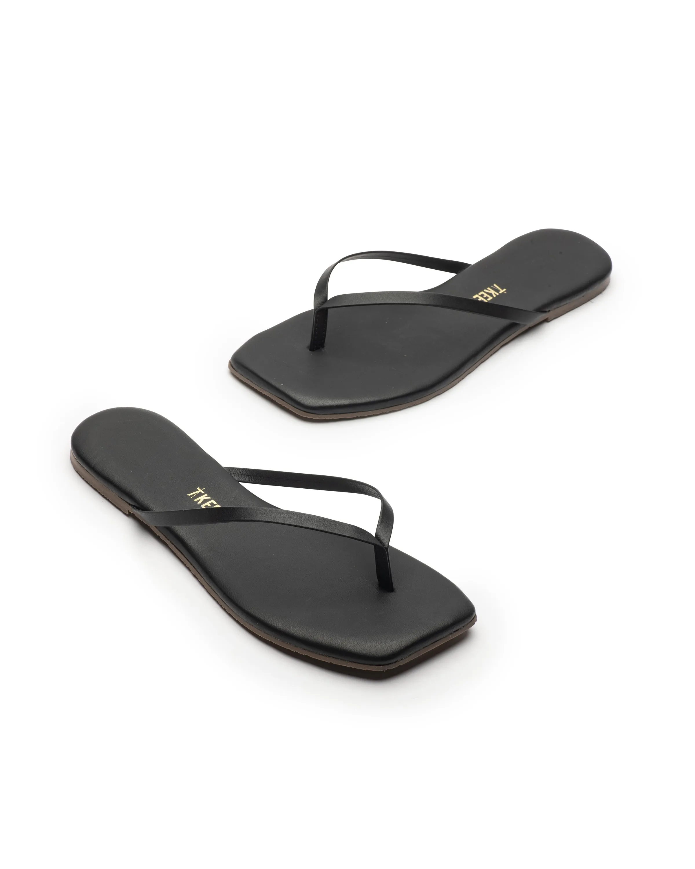 Tkees LILY square flip-flops from brazilian leather in Black