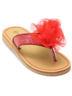 Toddler Girls Red Fabric Flower Flip Flop Spring Sandals Shoes 7-10