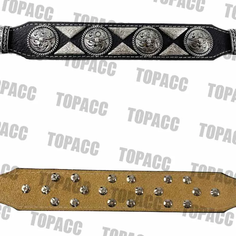 TOPACC Western Super Concho Longhorn Cow Bull Black Country Belts Genuine Leather