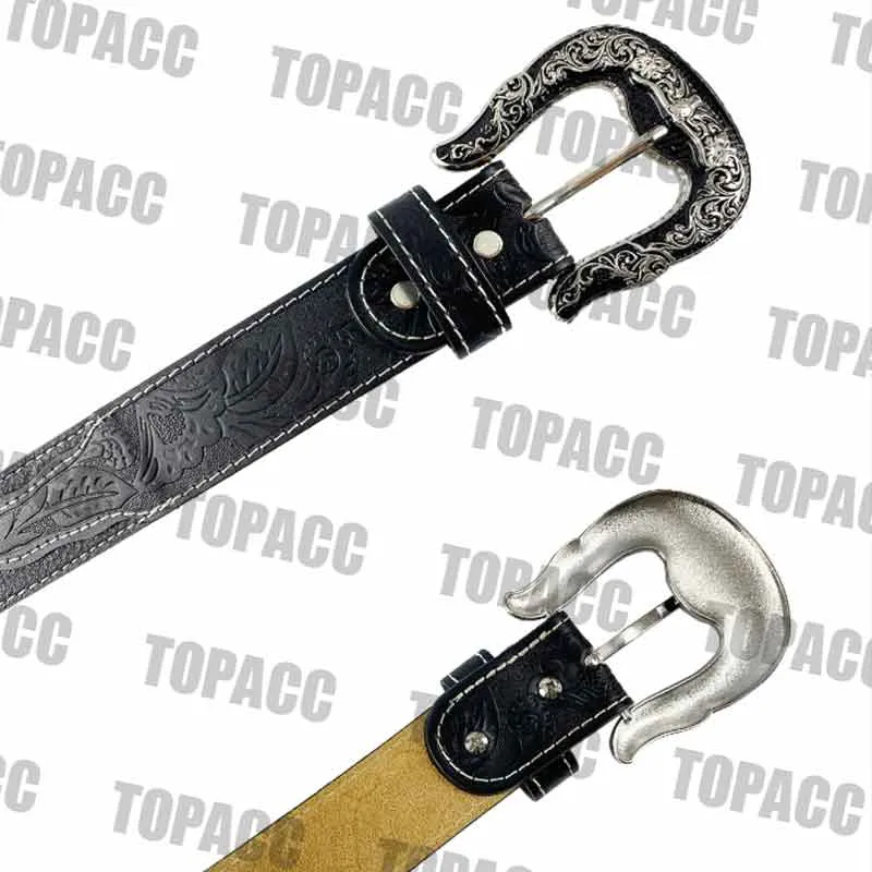TOPACC Western Super Concho Longhorn Cow Bull Black Country Belts Genuine Leather