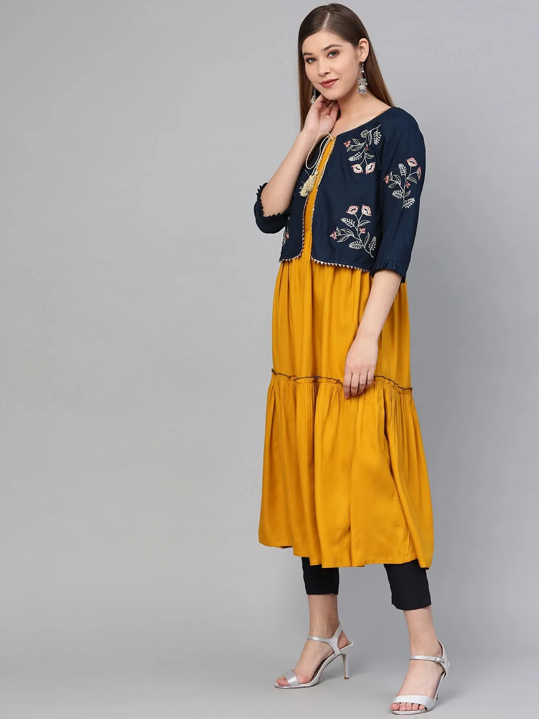 Women Mustard Solid Kurta
