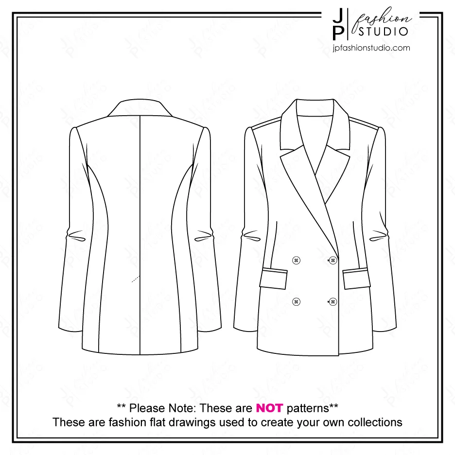 Women Suit Outfit Fashion Flat Sketches / Oversized Blazer / Classy Pantsuit Technical Drawings for Adobe Illustrator