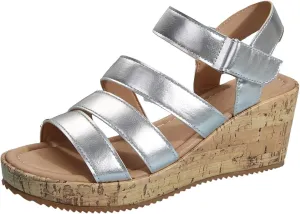 Women's Leather Cork Strappy Wedge Sandals Platform Sandal Dressy Wide Orthopedic Arch Support Open Toe Walking Shoes Hollow Out Travel Beach Comfort Slingback Casual Flat Wedges Heels