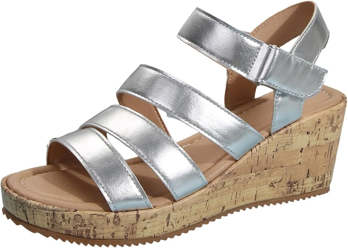 Women's Leather Cork Strappy Wedge Sandals Platform Sandal Dressy Wide Orthopedic Arch Support Open Toe Walking Shoes Hollow Out Travel Beach Comfort Slingback Casual Flat Wedges Heels