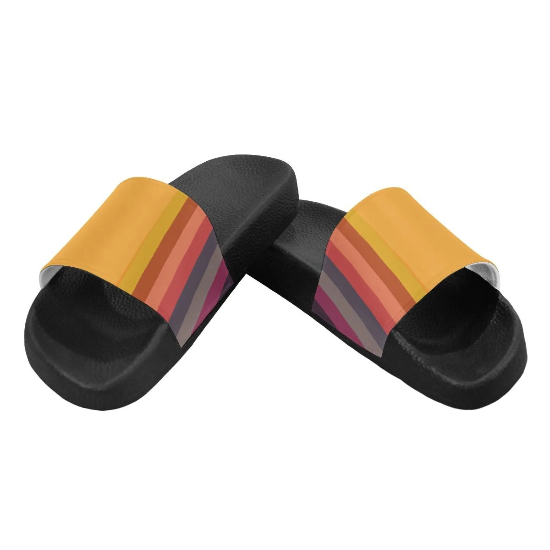 Womens Slides, Flip Flop Sandals, Yellow Multicolor Stripe Print by inQue.Style