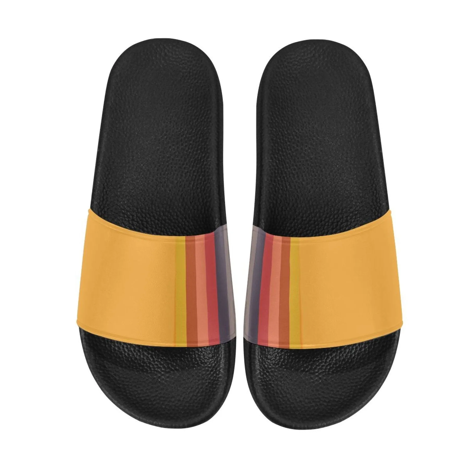 Womens Slides, Flip Flop Sandals, Yellow Multicolor Stripe Print by inQue.Style