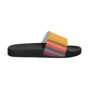 Womens Slides, Flip Flop Sandals, Yellow Multicolor Stripe Print by inQue.Style