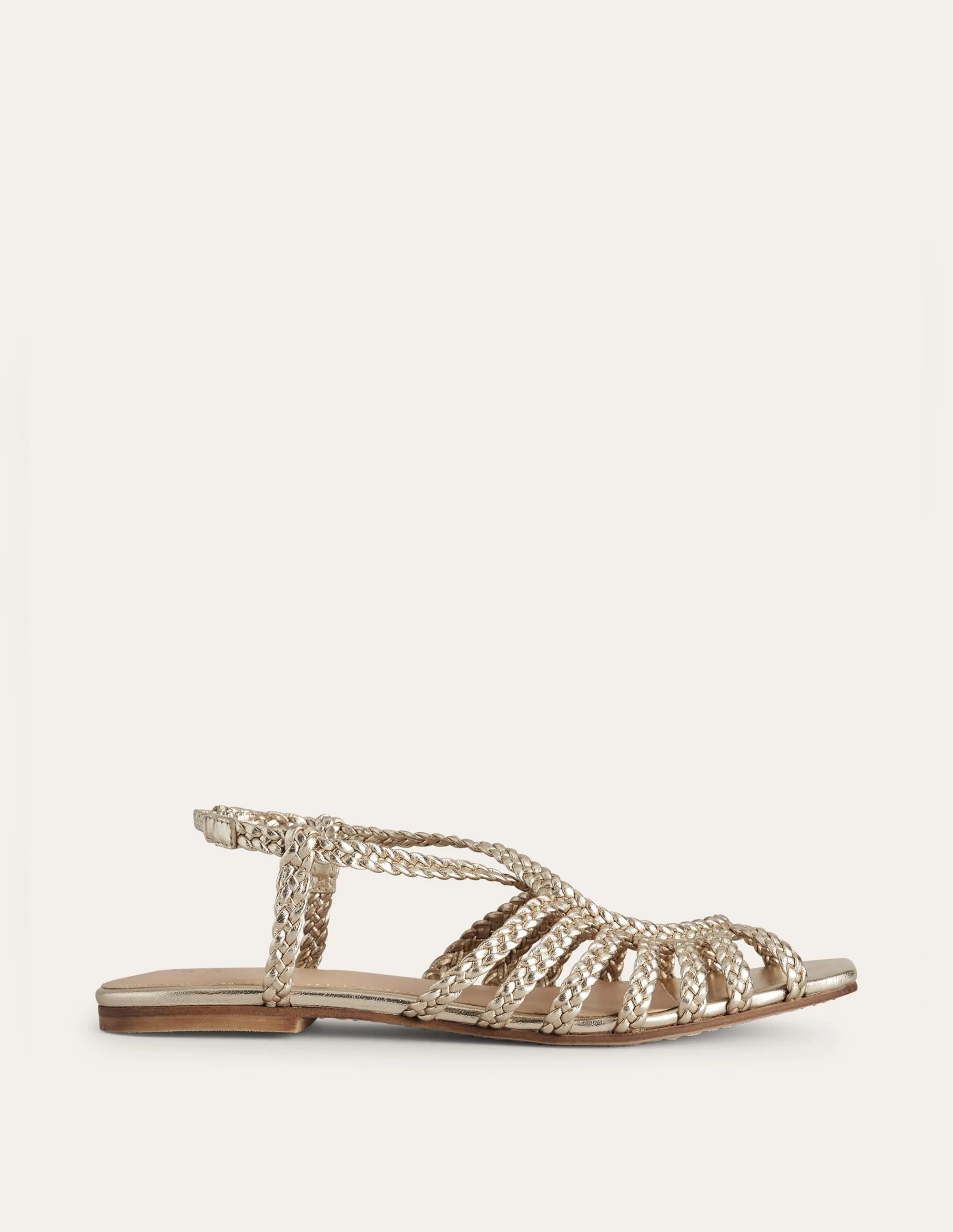 Woven Multistrap Flat Sandals-Gold