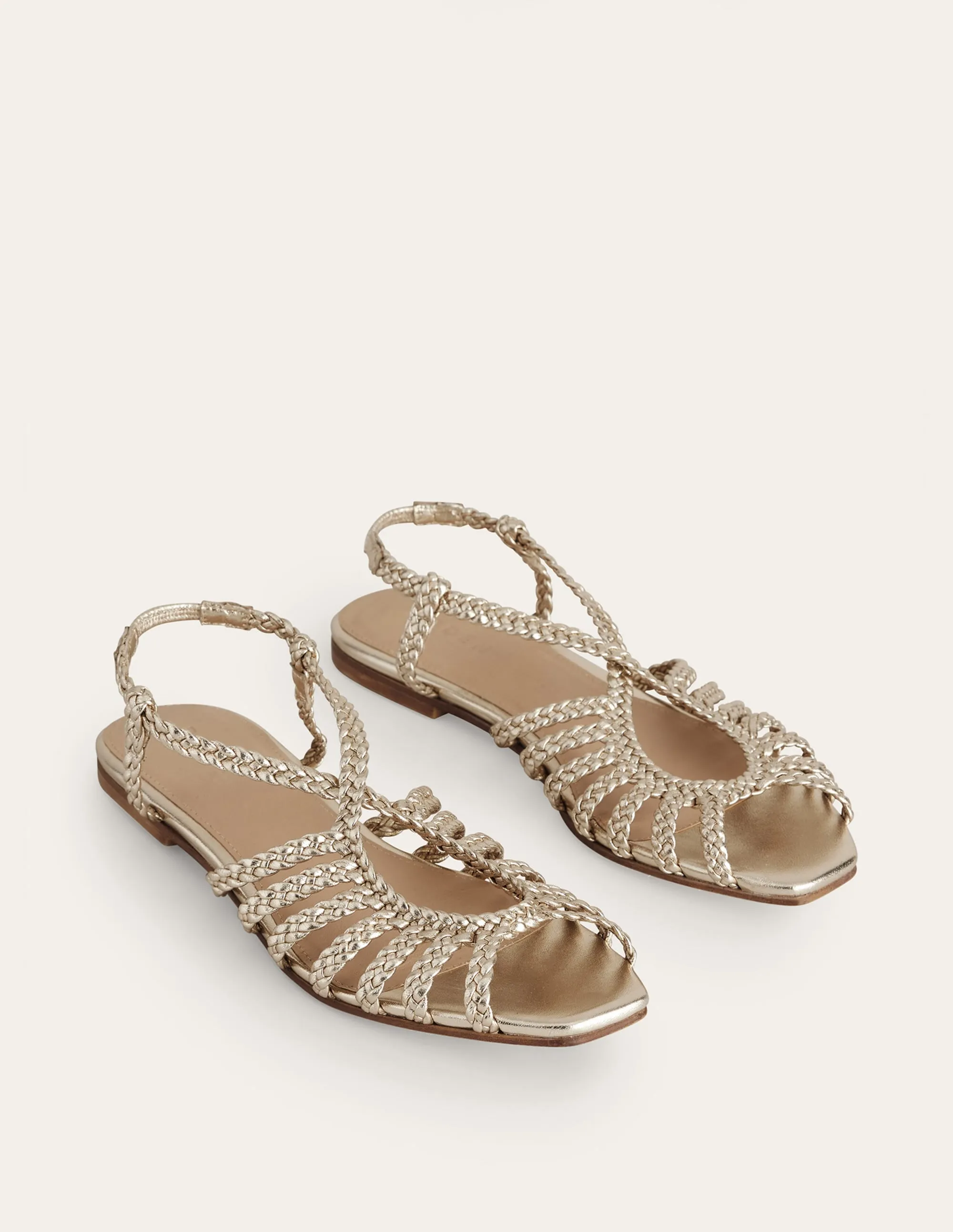 Woven Multistrap Flat Sandals-Gold
