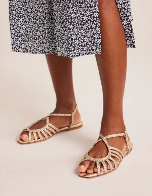 Woven Multistrap Flat Sandals-Gold