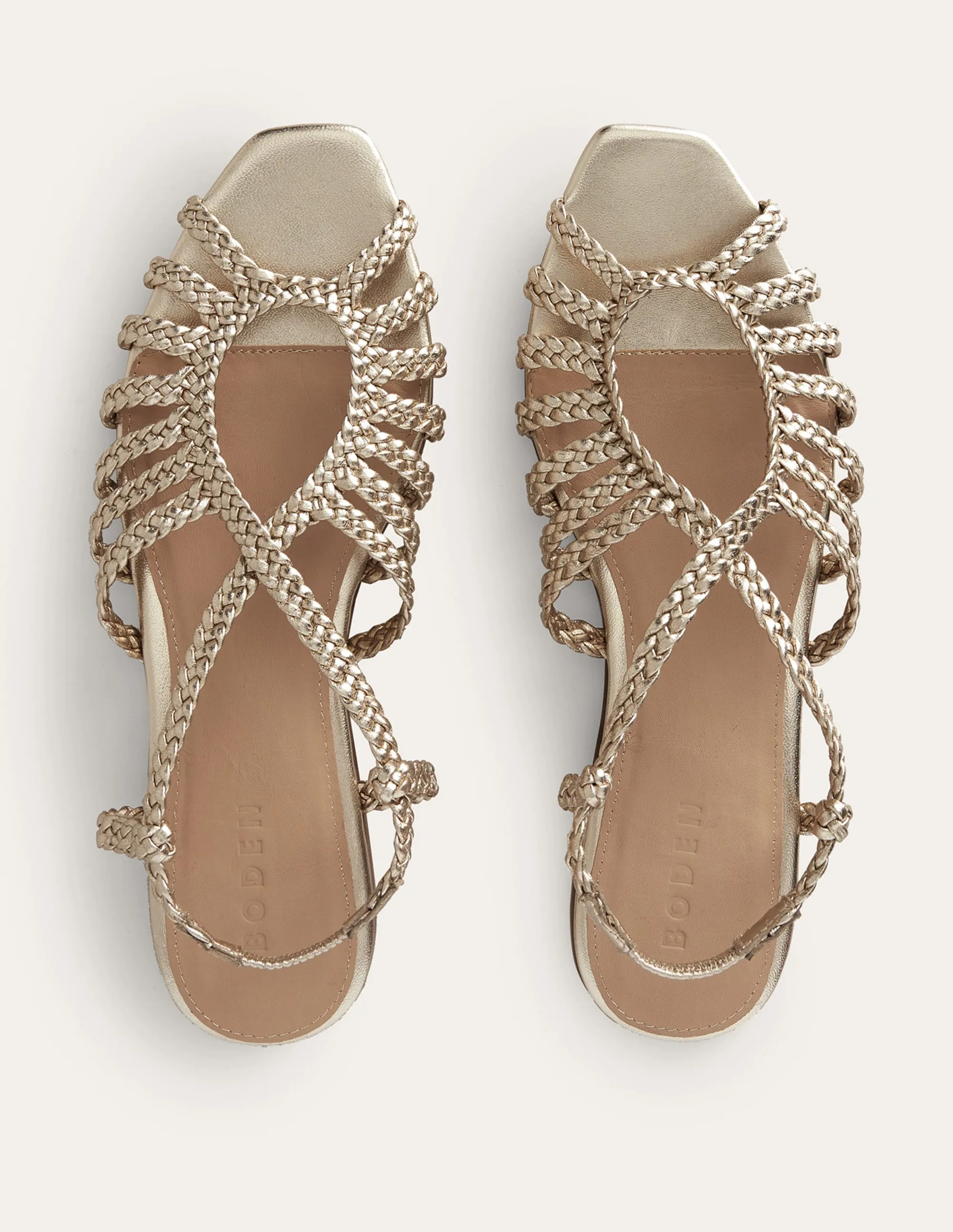 Woven Multistrap Flat Sandals-Gold
