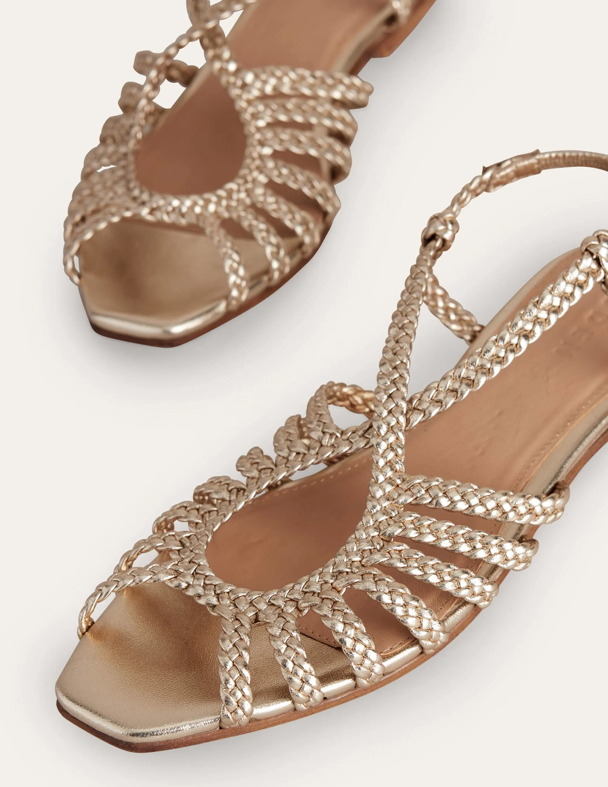 Woven Multistrap Flat Sandals-Gold